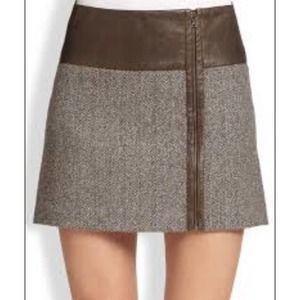 Alice + Olivia Jenny Herringbone & Leather Skirt